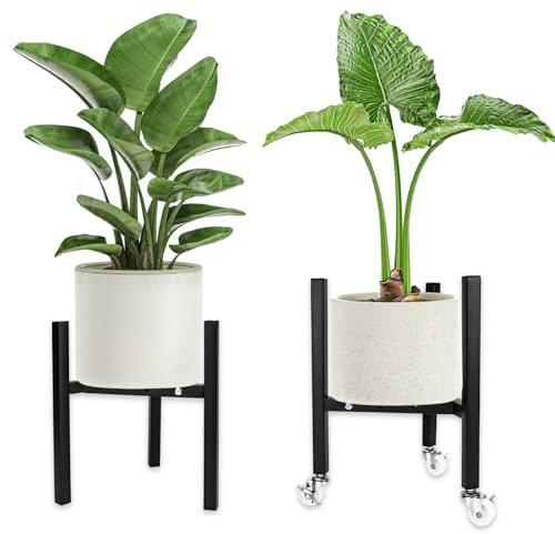 elthmpr Blumenständer Schwarz Pflanzenständer Metall Verstellbarer - Blumenhocker mit Rollen Blumentopf Ständer Modern Dekoständer für Innen und Draußen Pflanzenhocker für 23-32 cm Töpfe