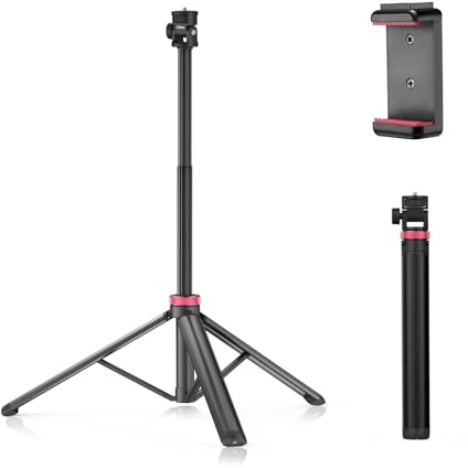 ULANZI 81 Tall Tripod for Camera&Phone, Extendable Aluminum Light Stand, Adjustable Travel Tripod with 1/4 Screw&Phone Clamp, 360° Ball Head, for Camera Video Light, for Vlog/Livestream/Ring Light