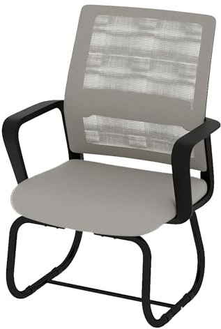 kozamas Silla de oficina ergonómica gris con respaldo de malla, cómoda silla de visitante con reposabrazos, silla de escritorio para oficina en casa, oficina y salón
