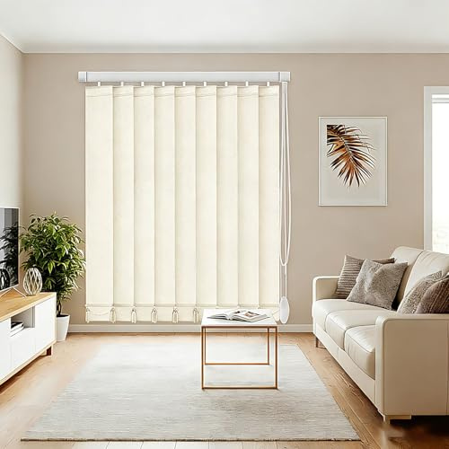 Générique Kit Complet Store Californien À Lamelles Verticales 97mm - Beige - Stores Verticaux Occultants, Rideaux en Tissu de Filtrage de La Lumière, pour Maison Bureau, Personnalisable(W130x160cm)