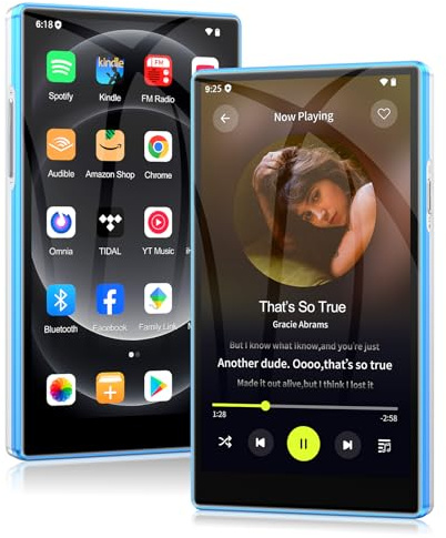 AGXOV Lettore MP3 con Wi-Fi & Bluetooth, 5 Pollici Touchscreen MP4 Player, 96GB Lettore Musicale Android con Spotify, Amazon Music, Deezer, Radio FM, Registratore Vocale, E-book Reader, Blu & Bianco