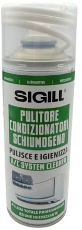 Sigill Pulitore Condizionatore Casa e Auto Schiumogeno 400 ml – Igienizzante A/C System Cleaner con Cannuccia, Elimina Odori e Batteri, Pulizia Impianto Climatizzatore