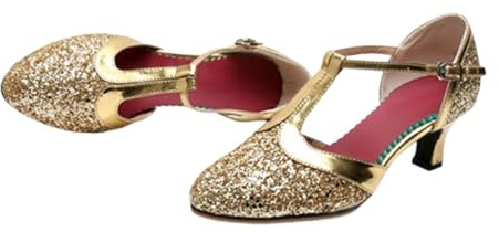 Dam Glitter Ballroom Dansskor - Eleganta Silver Kitten Heel Latin Salsa Pumps Med T-rem För Scenframträdande Eller Träning