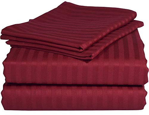 SRP Linen 800 TC 100% Egyptian Cotton with Extra 21 Large Deep Sheet Set Stripe Pattern 800 Thread's (Queen, Burgundy)