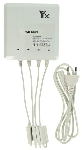 vhbw 4-Fach Ladegerät kompatibel mit DJI Spark Drohnenakku, Fernbedienung, Smartphone für Drohne (6-in-1 Multi-Akkuladegerät)