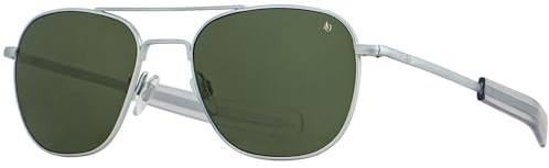 AO Original Pilot Sunglasses - Matte Silver - Calobar Green SkyMaster Glass Lenses - Bayonet Temple - 55-20-140
