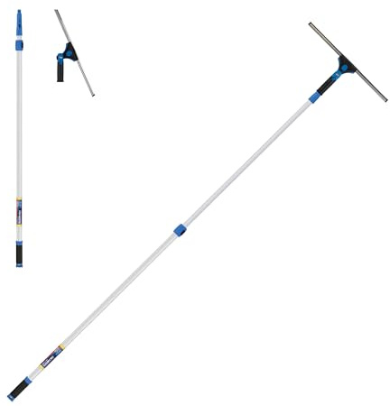 Unger Professional Connect and Clean 18” Grip Swivel Window, Glass Squeegee, and 8’ Pole, 180-Degree Pivoting Handle with Lock, Cleaning Supplies for Streak-Free Results