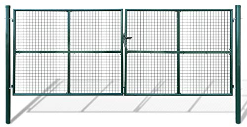 Festnight Doppeltor Gartentor 415x150 cm Doppelflügeltore Metall Gartentür Zauntor Abschließbar Zauntür Hoftor Tür Tor Gartenpforte mit Pfosten Einfahrtstor Hoftür Stahl, Dunkelgrün