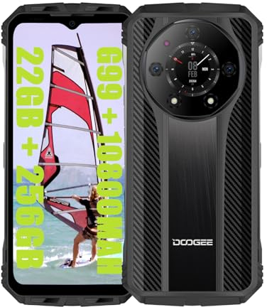 DOOGEE S110 (2023), Helio G99 22 GB + 256 GB, Batteria 10800 mAh / 66 W, Rugged 4G Handys, entsperrt, 50 MP (Infrarossi 24 MP) + 16 MP + 32 MP Smartphones, Android 13 Schwarz