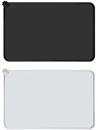 2-teiliges Set Napfunterlage Hund Katzen, Silikon Wasserdicht rutschfeste Futternäpfe Wassernapf Hundenapf Matte für Hund und Katze, 48x30cm Schwarz&Grau