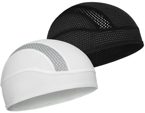 MELASA Gorro de ciclismo con diseño de calavera, gorro de malla refrescante para ciclismo debajo del casco, gorro de correr para hombres y mujeres, blanco y negro, Talla única