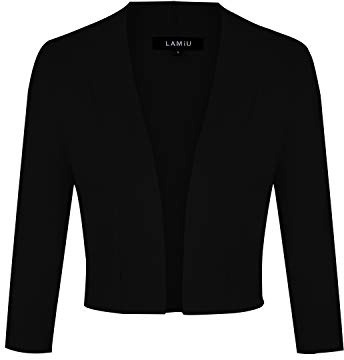 LADI TREND Cropped Cardigans for Women 3/4 Sleeve Open Front Cute Bolero Knit Sweater (Black M)