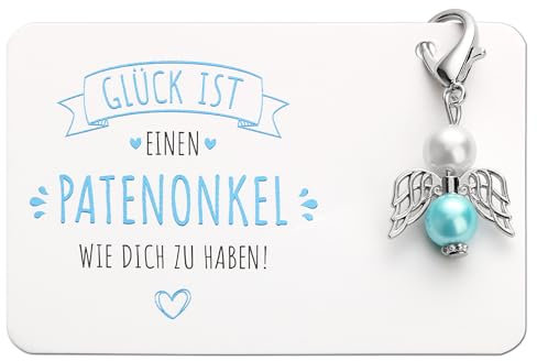 BOOMTOP Schlüsselanhänger Patenonkel Fragen Pate Geschenk Schutzengel Glücksbringer Bester Patenonkel Anhänger Perlenengel Weihnachten Taufe Geschenk Glück ist einen Patenonkel wie dich zu haben