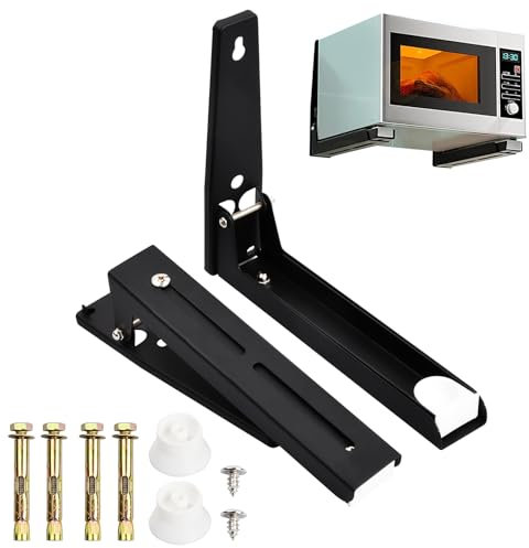 Microwave Brackets, Microwave Brackets Wall Mounted Stretchable, Microwave Shelf Wall Mounted Foldable, Oven Wall Mount Bracket Easy Installation, Black