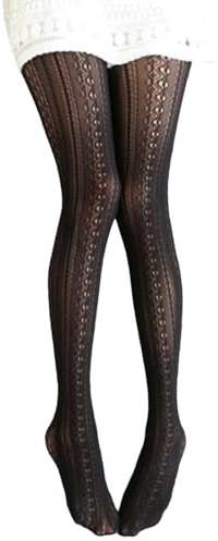 budiniao Patterned Tights for Women, Black Lace Tight Retro Winter Tights,Thickened Breathable Hollow Out Pantyhose for Teen Girl Women
