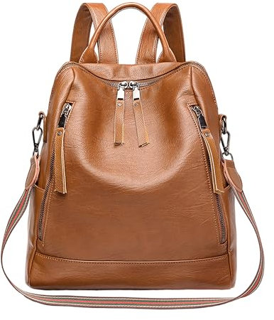 Mabecol Damen Rucksack PU Leder Multifunktional Anti-Diebstahl Wasserdicht Große Kapazität Umhängetasche Handtasche für Schule Arbeit Reisen Freizeit Modischer Rucksack (Braun)