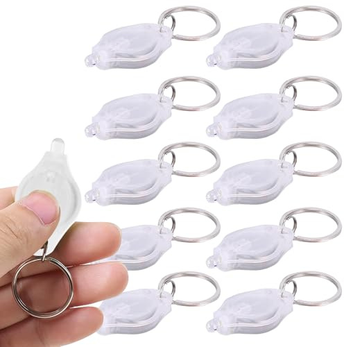 LEPEVNEY Keyring Torch Mini UV LED Keychain Flashlight Money Detector Compact & Portable Key Ring Light, 10 PCS White