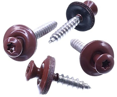SECCARO Vite Spengler da 4,5 x 20 mm, RAL 3009 rosso ossidato, acciaio inox A2, disco di tenuta in EPDM da 15 mm, TX/esagono interno, 100 pezzi