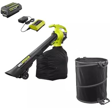 RY40451-AC04313 Fits For RYOBI 40V Vac Attack Cordless Leaf Vacuum/Mulcher and Lawn and Leaf Bag with 5.0 Ah Battery and Charger