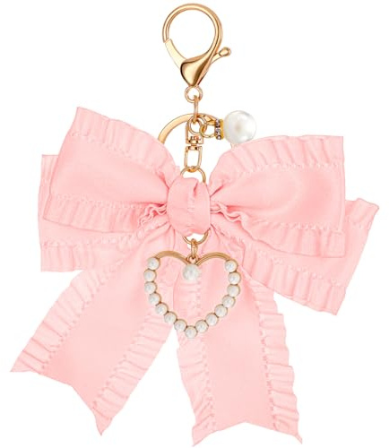 Bow Purse Keychain Charm Bow Keychain Bag Charm for Women Purse, Cute Handbag Charms Bows Key chain Pearl Wristlet Keychains Backpack Keychains Charms Accessories for Purses Key Chains Car Keys