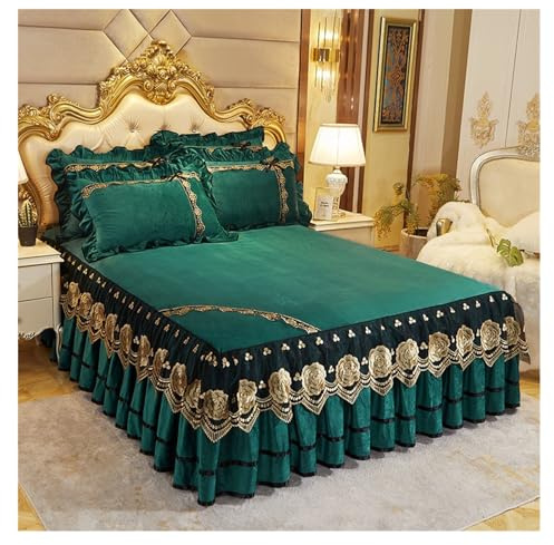 Lussuoso set di biancheria da letto a baldacchino, copriletto in pizzo con cuscini, verde smeraldo, king size, 3 pezzi, 135 x 190 cm, elegante decorazione per la casa per camere da letto