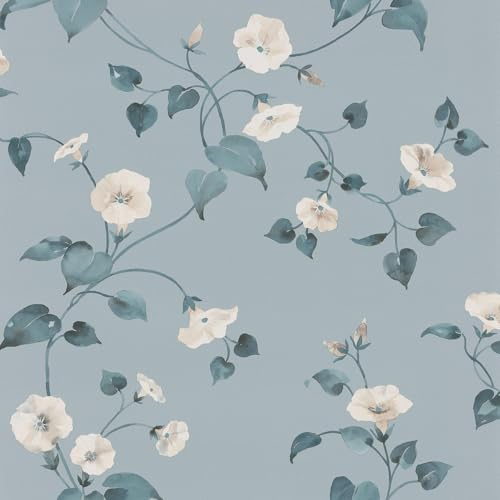 SOPHIE LAURENCE Duck Egg Floral Wallpaper Cream Flowers Smooth Finish Feature Wall Living Room