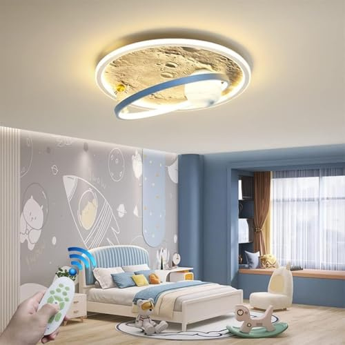 Led Dimmable Ceiling Light Creative Decoration Kids Room Lamp With Remote Control Modern Design Moon Astronaut Ceiling Lamp Kids Girls Boys Bedroom Pendant Light Youth Room Ceiling Light, 50CM