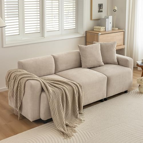Mrwoo Sofá Normal de 3 Plazas, Diseño Moderno, Muebles Tapizados, Cojines Decorativos, Adecuado para Salón, etc, Tejido Chenilla, Color Beige (Beige - A)