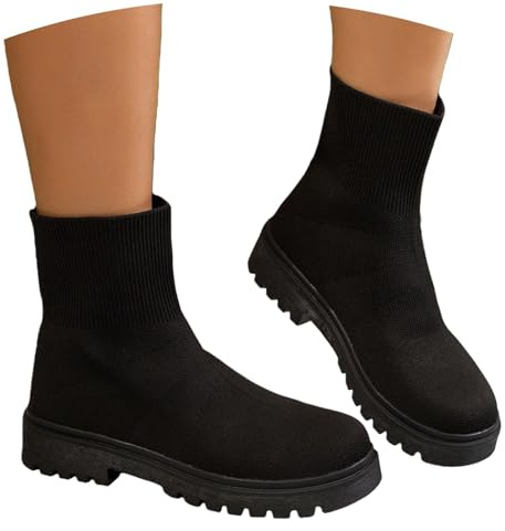 Slip-on Ankelstövlar For Damer Elastiska Stickade Mesh-ankelboots Lätta Platåskor Korta Stövlar Fritidsstövlar For Alla Årstider Stora Storlekar Ankelskor(40 EU)