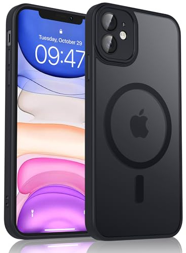 Yisica Magnetiskt fodral för iPhone 11, matt mobiltelefonfodral kompatibelt med MagSafe, matt genomskinlig baksida, skyddande skal, mobilskal för iPhone 11 (svart)