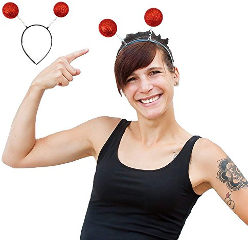 Oblique Unique® Haarreifen Rote Glitter Glitzer Antenne Kugeln I Kostüm Accessoire I Headbands Hats Caps & Headwear