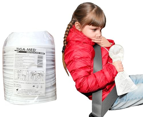 25 Stück Brechtüten mit Mundstück in Folie/Kotztüte/Auffangbeutel/Spuckbeutel/Brechbeutel