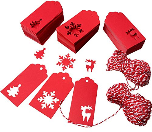 Etichette in Carta Kraft,150 Pezzi Etichette Regalo Carta Kraft Etichette per Matrimonio San Valentino Decorazioni per Feste Natale Bomboniere Con 20 Metri Rosso Spago