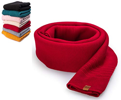 HEYO Damen Schal Winter Strickschal | H19603 | Weich Warm Gestrickt mit Leder Patch | Made IN EU (Rot)