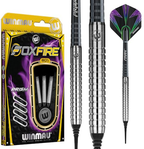 WINMAU Foxfire Set de Dardos de tungsteno Softip 20 Gramos con con Vuelos and Ejes (Tallos)