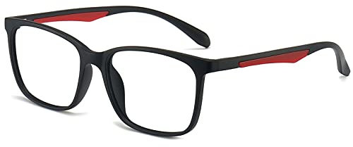 ANRRI Gafas con filtro de luz azul, montura ligera con lentes antifatiga visual, patillas negras y rojas, para hombre y mujer