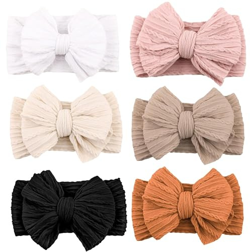 Niceye Handmade Baby Headbands Soft Stretchy Nylon Hair Bands with Bows for Newborn Infant Baby Toddler Girls- Pack of 6