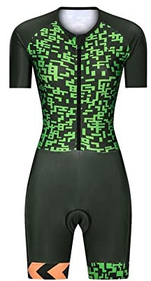 Triathlon-Anzug Damen-Radtrikot-Anzug Kurz- / Langarm-Sommerkleidung Bodysuit-Overall mit 9D-Gel-Pad (Color : Short sleeve, Size : Large)