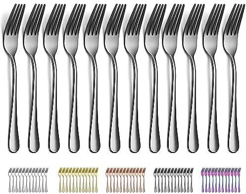 Evanda Forchetta da tavola in nero 12 pezzi 20,5cm in acciaio inossidabile Titainium placcatura nera, posate forchette e cucchiai, cucchiai e forchette, facili da pulire, lavabili in lavastoviglie