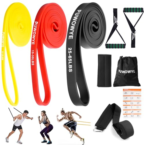 Resistance Bands Set, 3 verschiedene Stufen von Fitnessbänder mit Türanker, Griffen, Schutzhülle, Tragetasche und Trainingsanleitung, Widerstandsbänder für Fitness/Yoga/Krafttraining für Männer Frauen