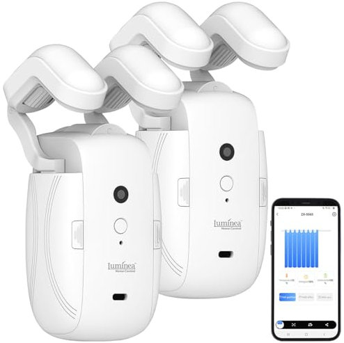 Luminea Home Control Vorhang Steuergeräte: 2er-Set Smarter 3in1-Universal-Vorhangmotor mit Akku, Bluetooth, App (Vorhang Motor, Öffner, iPad Halterung)