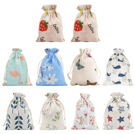10 Cotton Bags, Small Gift Bags, Drawstring Cotton Bags, Jute Drawstring Pockets, Small Item Storage Bags