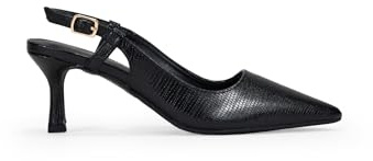 BOSANOVA Zapatos de salón Destalonados para Mujer con Grabado Animal Print, Acabado en Punta y tacón Fino Kitten de 6.5 cm. Cierre de Tira Trasera con Hebilla. Calzado para Mujer Negro 39