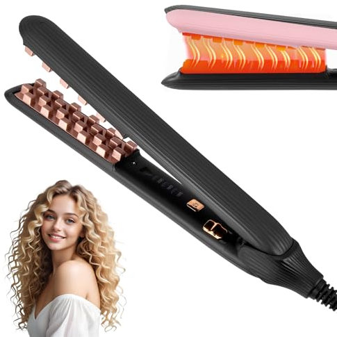 Hair Crimper for Women, Crimping Iron Hair Crimper with 3 Gear, Auto Shut Off & Negative Ion for Long-Lasting Root Volume Fluffy Hairstyle(Black)