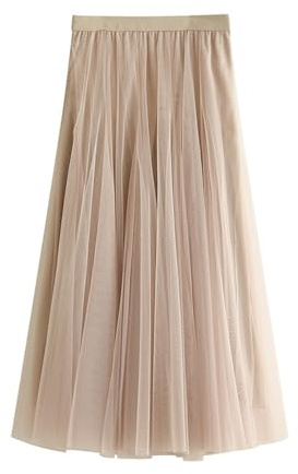 Jemmsia Women's Tulle Skirt Midi A-Line Multi Tiered Pleated Maxi Swing Skirt Elegant Elastic High Waist Long Tutu Flowy Skirts for Prom Homecoming Birthday Party