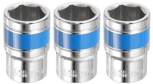 QUARKZMAN 3 Enchufe de Impacto de 1/2 y 6 Puntas, Métricos de 18 mm, Poco Profundo, Llave de Vaso Eléctrica de Vaso Poco Profundo para Reparación Mecánica de Automóviles, Plateado y Azul