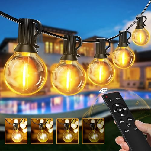 Ollny Festoon Lights Outdoor 20m String Lights,30+2 G40 Shatterproof Bulbs | Mains Powered Waterproof Fairy Lights with RF Remote/Timer/3 Modes/4 Brightness for Outside Wedding Party Patio Decorations