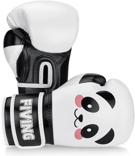 FIVING - Guanti da boxe per bambini, motivo panda da 4-6 oz, in rete traspirante, protezione per il polso integrata, per 3-9 anni (bianco, 6oz)