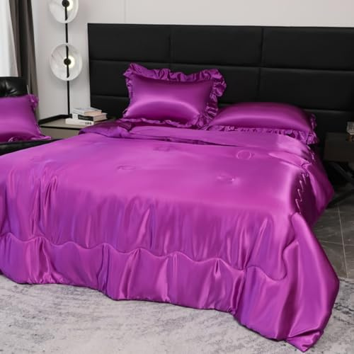 Cutfouwe Manta de Verano Ligera de Lujo 135 x 200 cm, Manta Fina para Verano, edredón de satén para Noches cálidas,Lila,200×220cm