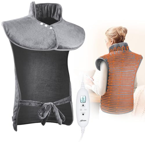 Almohadilla térmica eléctrica Olycism de 60 x 100 cm para espalda, hombros y cuello. Apagado automático, 10 niveles de calor y 9 temporizadores. Lavable a máquina a 40 °C.